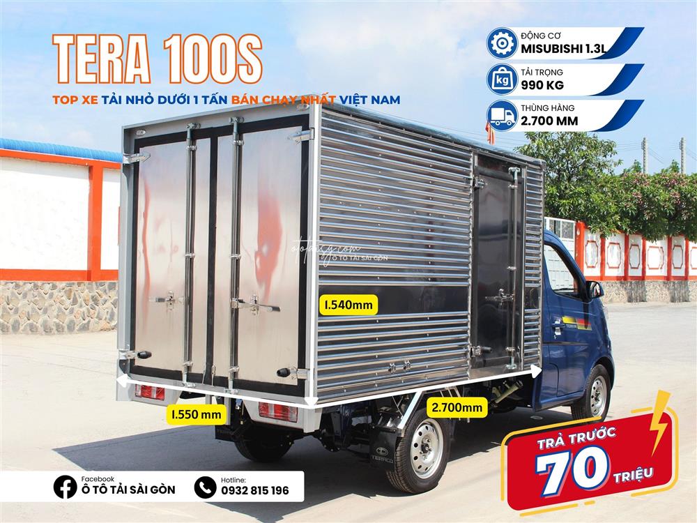 Tera 100 tải 990kg được trang bị thùng tương đối lớn để có thể chở được nhiều hàng hóa hơn